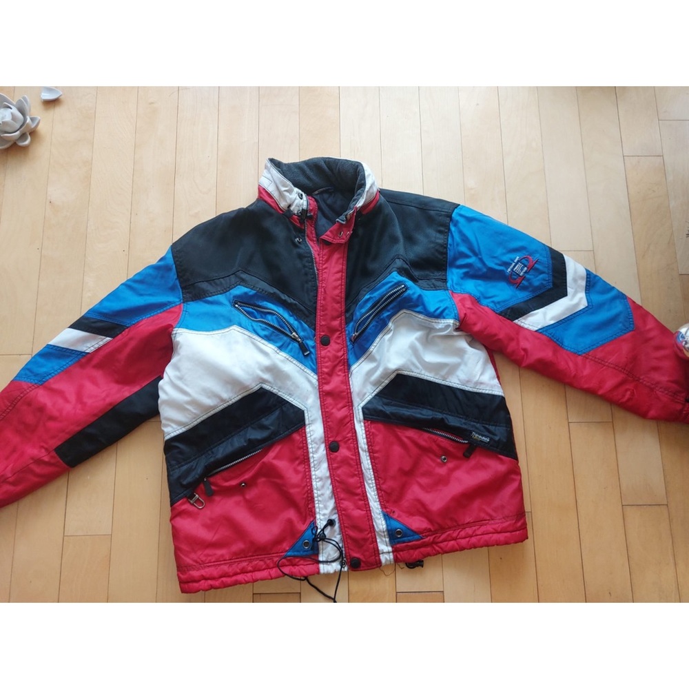 Red and blue winter jacket very comfy and warm